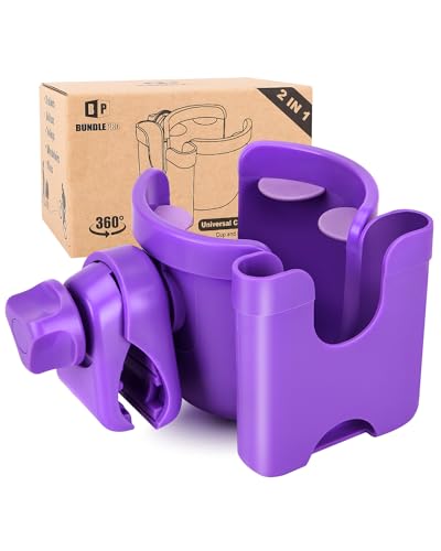 BUNDLEPRO Stroller Cup Holder with Phone Holder, 2-in-1, Purple - color: PURPLE