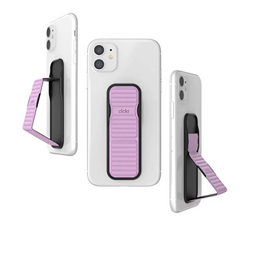CLCKR Cell Phone Grip and Expanding Stand, Universal Phone Grip Holder for iPhone 15 Pro, Pro Max, Plus, 14 & 13 Models, Samsung Phones, Tablets and More, Lilac Pebbled Lines