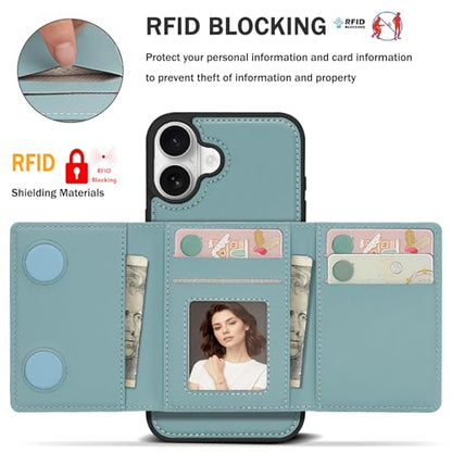 for iPhone 17 Wallet Case, 2-in-1 Detachable Phone Case, Card Holder RFID Blocking, Fashionable Faux Leather Card Slot & Folding Design (Blue) - color: Blue, size: iPhone 17