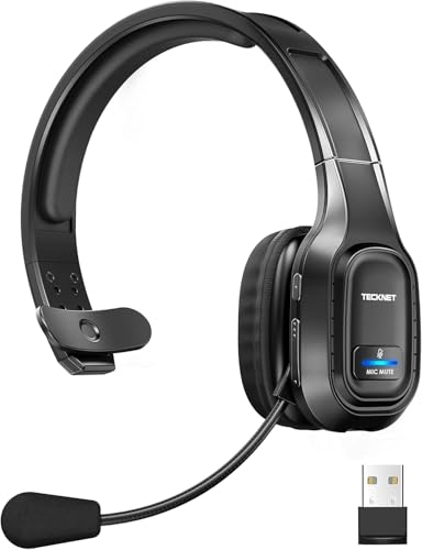 TECKNET Trucker Bluetooth Headset, AI Noise Canceling Mic, Wireless On-Ear