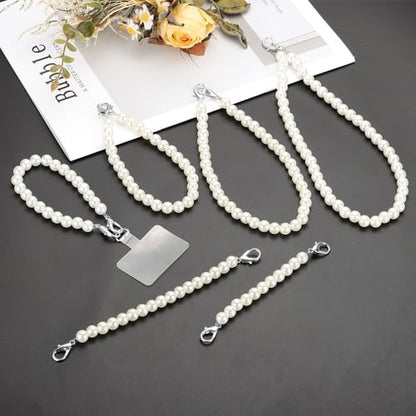 uxcell Phone Wrist Strap, Cellphone Pearl Chain with Tether Tabs & Clasp, Pearl Purse Chains - color: Silver Clasp, size: 20 Inch
