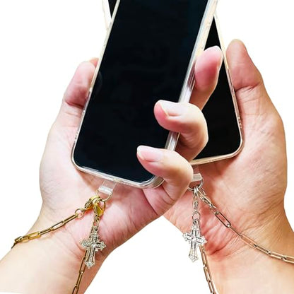 Phone Wrist Strap Metal Phone Chain Wristlet Strap Detachable Cellphone Lanyard Wrist with Tether Tab - color: 20_mix-gold-silver
