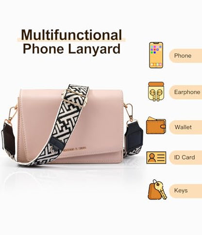 TiMOVO Clip and Go Phone Strap Crossbody with Leather Wallet, Adjustable Anti-Theft Lanyard with Pouch for Most Phone Case - color: Black Striped