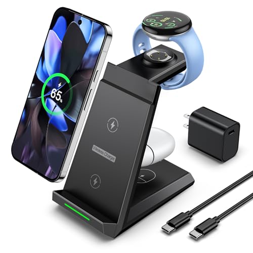NANAMI 3 in 1 Wireless Charging Station Charger Dock for Google Devices - color: Black