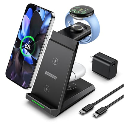 NANAMI 3 in 1 Wireless Charging Station Charger Dock for Google Devices - color: Black