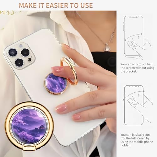 Cell Phone Ring Holder, Cute Metal Phone Grip Stand Finger Ring Kickstand, Flexible 360°Rotation Phone Tablet Case Accessories Compatible with Most Phones Purple Moon Landscape - color: Purple Moon Landscape
