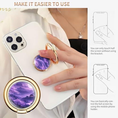 Cell Phone Ring Holder, Cute Metal Phone Grip Stand Finger Ring Kickstand, Flexible 360°Rotation Phone Tablet Case Accessories Compatible with Most Phones Purple Moon Landscape - color: Purple Moon Landscape