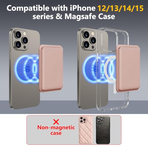 Homsctect Upgraded for MagSafe Wallet, Magnetic Phone Wallet 3 Cards Holder, Powerful 23 Magnets&Credit Card RFID Blocking, Slim&Leather, Magnetic Wallet for iPhone 16/15/14/13/12 Series-Rose Gold - color: Rose Gold