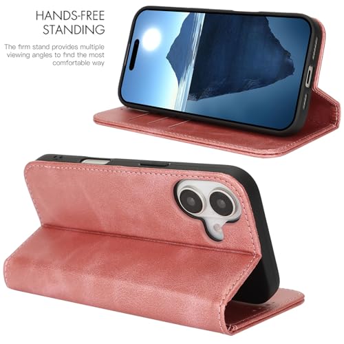 Wallet Case for iPhone 16 Plus,Premium PU Leather Flip Folio Case with Card Slot,Stand Holder and Magnetic Closure TPU Shockproof Interior Protective Case,6.7 Inch,Rose Gold | Premium PU Leather, Flip Folio Purse Case, with Card Slot, Stand Holder,Magneti