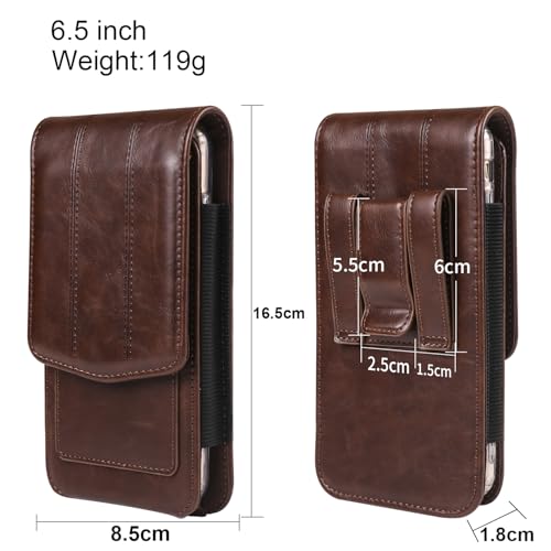 Cell phone Waist Bag with Belt Clip Leather, Vertical Cell Phone Belt Pouch for Men's, Smartphone Waist Holder Wallet Hiking Travel Carrying Case Belt Holster Pack with Card Slot Carabiner Hook - color: Coffee, size: 6.5 INCH