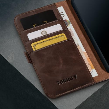 TORRO Premium Leather Case Compatible with iPhone 16 Pro 6.3" – Genuine Leather Wallet Flip Folio Case with Kickstand and Card Slots (Compatible with Official MagSafe Chargers) - Dark Brown - color: Dark Brown