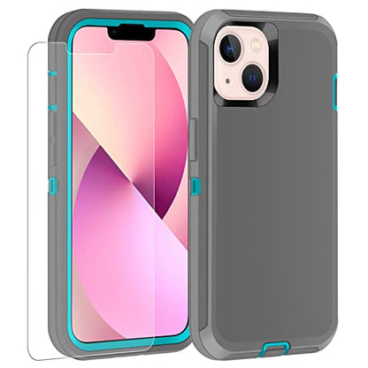 Co-Goldguard Shockproof Case for iPhone 13 with Tempered Glass Screen Protector 3 Layer Military Grade Drop Protection Heavy Duty Protection Rugged Rubber Phone Case Cover for iPhone 13 6.1 GreyGreen - color: GreyGreen