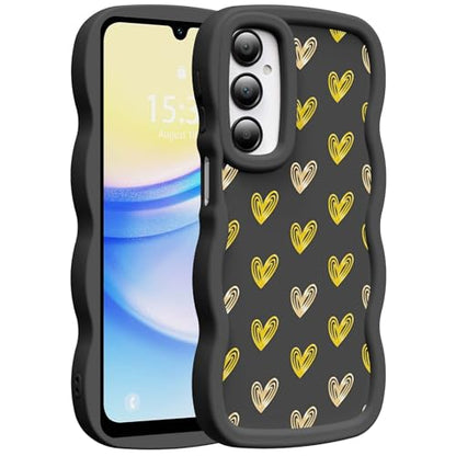 for Galaxy A15 Phone Case, Wavy Soft TPU, Black-Heart | Wavy Frame Design, Soft Slim TPU, Full Camera Lens Protection, Shockproof Phone Cover - color: Black-Heart, size: Samsung A15