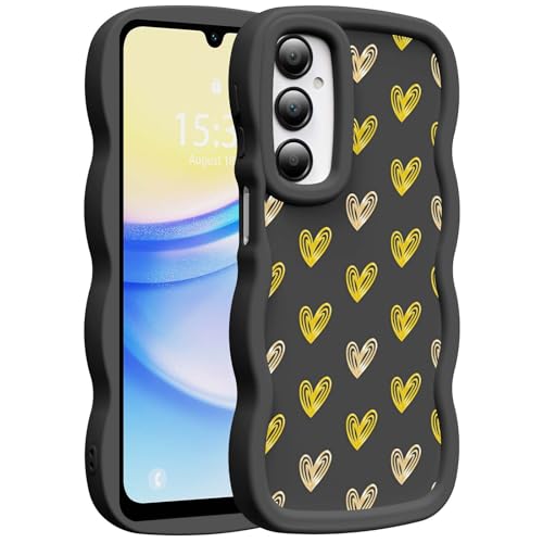 for Galaxy A15 Phone Case, Wavy Soft TPU, Black-Heart | Wavy Frame Design, Soft Slim TPU, Full Camera Lens Protection, Shockproof Phone Cover - color: Black-Heart, size: Samsung A15
