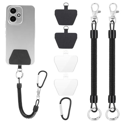 TIESOME 2 PCS Phone Lanyard Tether with Patch, Phone Leash Anti-theft Phone Strap with 4 Patch & 1 Carabiner Anti-Drop Outdoor Accessory Fit Most Cell Phones for Skiing Hiking Cycling Climbing