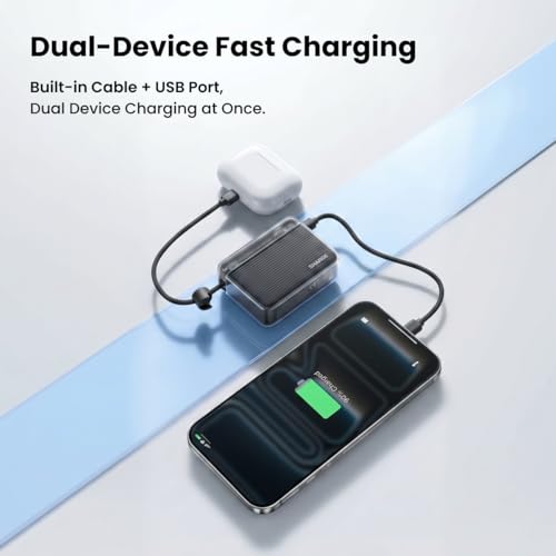 Mini Portable Charger 10000mAh Power Bank with Built-in Cable