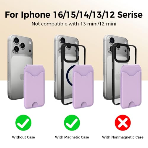 Upgraded for MagSafe Wallet with Makeup mirror，Stronger Magnetic rfid blocking Wallet for iPhone Air 17 16 15 14 13 12 Pro Max,4 Cards Holder with Adjustable Stand(Lavender) - color: Lavender