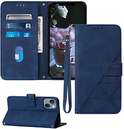 Wallet Case with Wrist Strap for iPhone 13/14 (Blue) | Card Holder Slots, PU Leather, TPU Interior Protective, Stand, Folio Flip Cases Cover, 13/14 Phone 6.1 inch - color: Blue