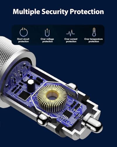 iPhone 17 Car Charger,USB C Fast Car Charger Adapter 2Pack Dual USB C Port - color: Silver 6FT