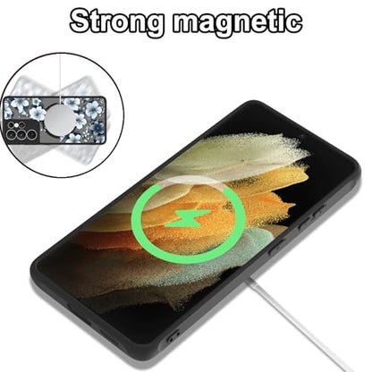 Magnetic for Samsung Galaxy S21 Ultra Case,White Flower | Compatible with MagSafe,Cute Fashion Translucent Matte Hard Back Shockproof Anti-Scratch Phone Case-Ink Flower - color: Ink Flower, size: Samsung Galaxy S21 Ultra