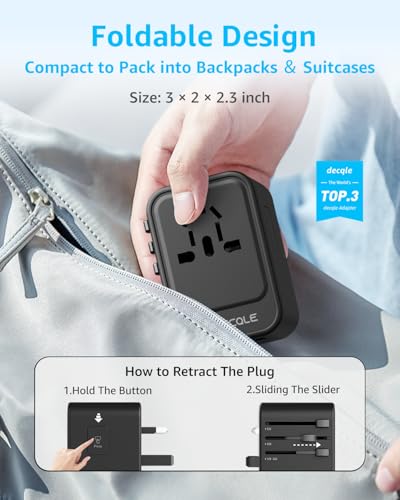 Universal Travel Adapter, 2 USB-C ＆ 1 USB-A, Cover 200+ Countries - color: Black, size: PD20W
