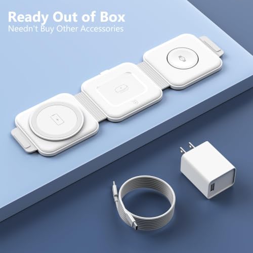 Travel Charger for Samsung Multi Devices, Foldable 3 in 1 Wireless Charging Station Fast Charging Stand/Pad Compatible for Samsung Galaxy S26/S25/S24/S23/Note20 Galaxy Watch8/7/6/Galaxy Buds4(White - color: white