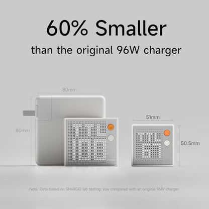 SHARGE 67W USB C Charger, 3-Port USB-C GaN Wall Charger Block with Dot Matrix Display, PD3.0 Laptop Charger Fast Charging for MacBook Air, iPad, iPhone 17, Foldable and Compact for Travel