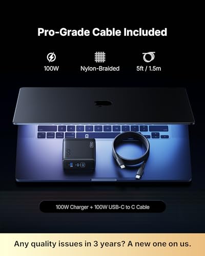 INIU 100W USB C Laptop Charger, GaN Fast Charging Block for with 100W Cable - color: Black