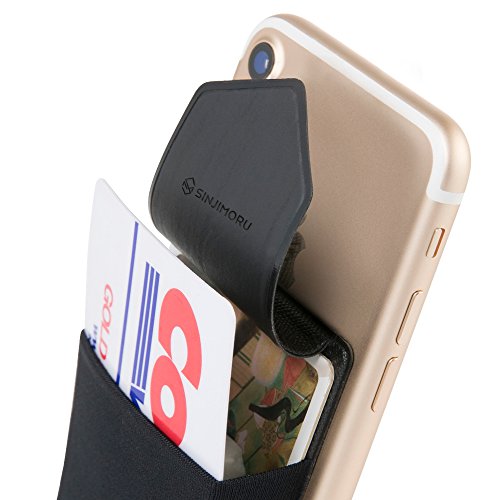 Sinjimoru Card Holder for Back of Phone, Stick on Phone Wallet, Black | Sinji Pouch Flap, stretchy fabric credit card case, secure flap cover, adhesive phone wallet, universal fit - color: Black