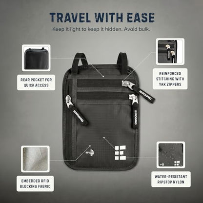 Zero Grid RFID Travel Neck Wallet, Large Passport Holder, Dark Grey - color: Dark Grey, size: Solo/Couple