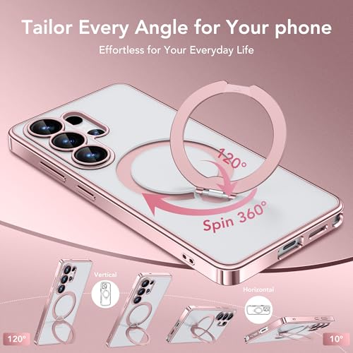 GolbinBox Magnetic for Samsung Galaxy S26 Ultra Case with 360° Spin Stand | [Compatible with MagSafe][Military Drop Protection] Shockproof Galaxy S26 Ultra Phone Cover with Kickstand, Warm Pink/Clear - color: Warm Pink/Clear