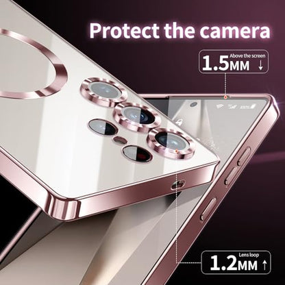 Compatible with Samsung Galaxy S25 Ultra Case（Only）.Magnetic Cover for S25 Ultra. Glossy Slim Thin Soft funda capa para for Galaxy S25 Ultra 6.9 inch.Compatible with MagSafe， (Rose Gold) - color: Rose Gold