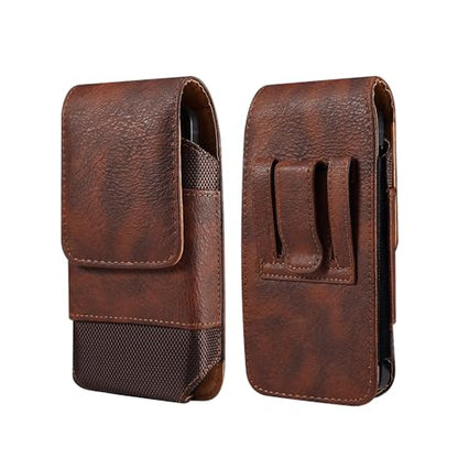 Phone Holster for Samsung Galaxy A17 A16 A15 A25 A35 A55 A57, S26 Ultra, S25 S24 S23 S22 Ultra Plus FE/iPhone 16 Pro Max/Moto G Power Cell Phone Pouch Case with Belt Clip Loop Card Holder (Brown #A) - color: Brown - Vertical