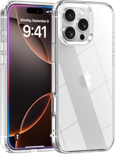 Case for iPhone 16Pro 6.3-Inch, Non-Yellowing Shockproof Phone Bumper Cover, Anti-Scratch Clear Back (Clear)