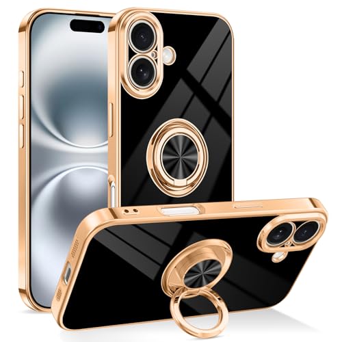 Dinick Black for iPhone 16 Case with Ring Holder Kickstand - color: Black, size: 6.1'' iPhone 16