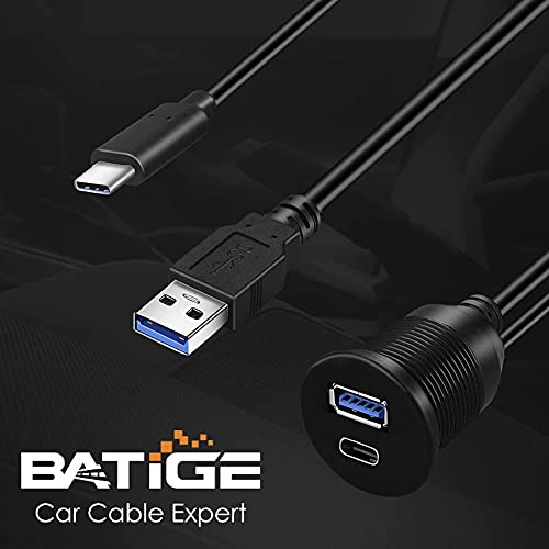 Type C 3.1 and USB 3.0 Car Mount Flush Cable Male to Female Waterproof Extension for Car Truck Boat Motorcycle Dashboard Panel - 3ft