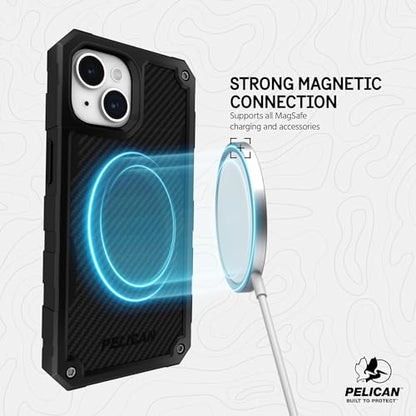 Pelican Shield Series - iPhone 17e / 16e / 15/14 / 13 Case 6.1" [MagSafe] [21ft Military Grade Drop Protection] Rugged, Magnetic Case Kevlar Cover with Belt Clip Holster Kickstand - Black