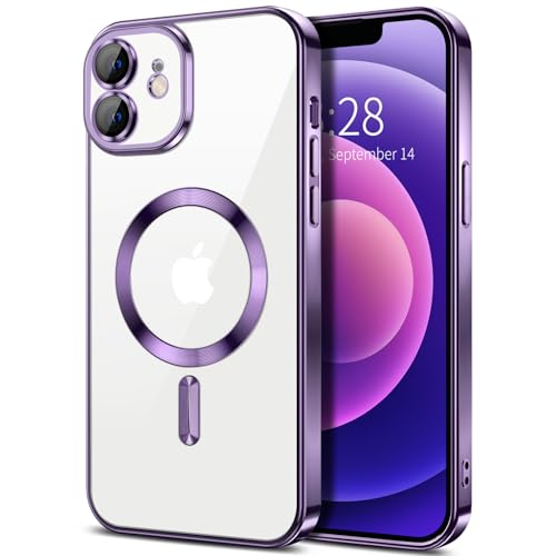 Hython Magnetic Clear for iPhone 12 Case with Camera Lens Protector [Compatible with MagSafe] Luxury Plating Edge Slim Soft TPU Cover Protective Phone Case for iPhone 12 6.1", Deep Purple - color: Deep Purple, size: Iphone 12 - 6.1 Inch