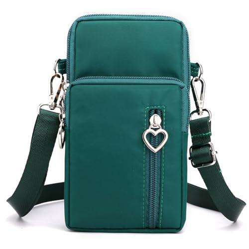 Small Crossbody Bag for Women, Multi Zip Pockets Nylon Wallet Purse Credit Card Holder with Detachable Hand Strap - color: Green