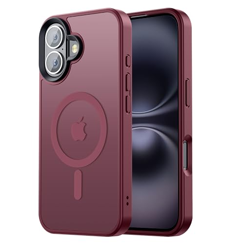 Tigowos Magnetic for iPhone 16 Case Fits MagSafe 16FT Drop Resistant Matte Skin Feeling Back Cover Shockproof Slim Fit for iPhone 16 Phone Case 6.1 inch，Red Wine - color: Red Wine, size: iPhone 16-6.1 inch