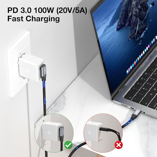 USB C Cable 90 Degree, 20Gbps Down Angle USB C 3.2 Gen2x2 Data Transfer Cable 100W Fast Charging 4K@144Hz/60Hz 8K@30Hz Video Cable Compatible with iPhone 17/16,Thunderbolt 4 MacBook,iPad,SSD (5FT) - size: 5 FT / 1.5 m Silicon, style: USB 20Gbps