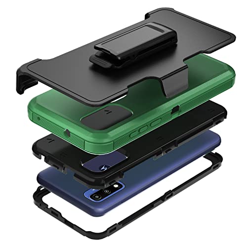 Compatible with Motorola G Pure/Moto G Power 2022 Case, Heavy Duty Rugged Shockproof Full Body Protection Kickstand Case with Belt Clip Holster for Motorola G Pure 6.5 inch Phone(Green+Black) - color: Green+Black