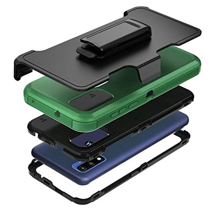 Compatible with Motorola G Pure/Moto G Power 2022 Case, Heavy Duty Rugged Shockproof Full Body Protection Kickstand Case with Belt Clip Holster for Motorola G Pure 6.5 inch Phone(Green+Black) - color: Green+Black