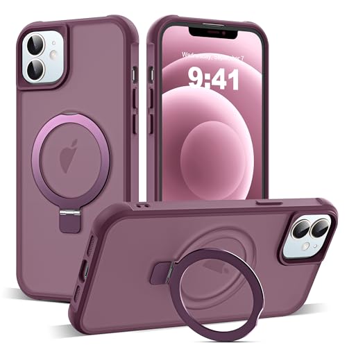 SKYLMW Compatible with iPhone 12/12 Pro Case with Stand,Wine Red | iPhone 12 Case iPhone 12 Pro Case 6.1",Magnetic Ring Stand,Compatible with MagSafe,Military Protection,Great Grip Feeling - color: Wine Red, size: Iphone 12 & Iphone 12 Pro