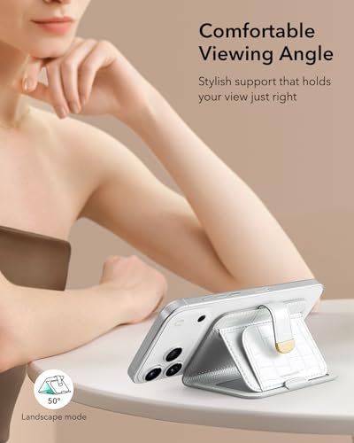 ESR Aura Clutch for MagSafe Wallet for Women, 5 Card Holder, RFID Blocking | MagSafe Sticker Included, Magnetic Wallet Stand for iPhone 17 Pro Max 17e 16 15 14 13 12 Series, Select Samsung Galaxy, White - color: Pearl White