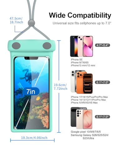 wellhouse Waterproof Phone Pouch, Waterproof Phone Case for iPhone17 16 15 14 Pro Max XS Samsung, IPX8 3D Cellphone Dry Bag Beach Essentials -2 Pack -Duke Black & Green 7.0" - color: 2 Pack - Duke Black & Green 7.0"