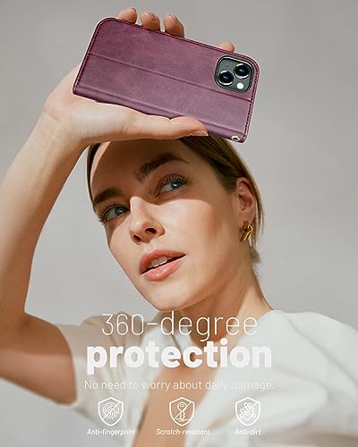 OCASE Compatible with iPhone 15 Wallet Case, PU Leather Flip Folio Case with Card Holders RFID Blocking Kickstand [Shockproof TPU Inner Shell] Phone Cover 6.1 Inch 2023, Mulberry - color: Mulberry