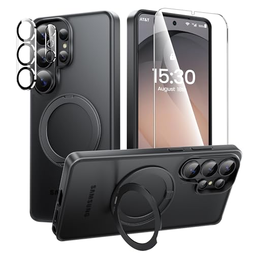 360°Ring Stand for Samsung Galaxy S26 Ultra Case with 1X Screen Protector +1X Camera Cover,Fit for MagSafe, Translucent Matte Cover & Scratch-Resistant Back Cover for Galaxy S26 Ultra 6.9", Black - color: Black, size: For S26 Ultra