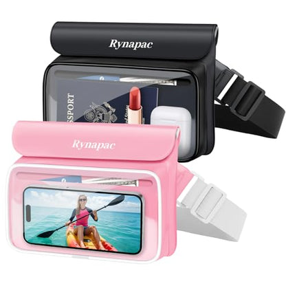 IPX8 Waterproof Fanny Pack, [Up to 8.5"] Waist Bag for Women, Floating Phone Pouch Dry Bag for iPhone 17 16 15 Pro Max, Passport, Wallet, Card, Travel Beach Kayaking Boating Essentials, 2 Pack - color: Black + Pink
