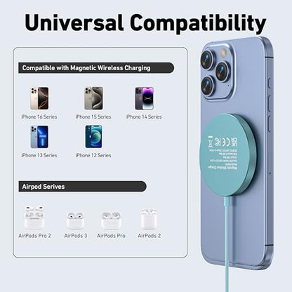 BENFEI Magnetic Wireless Charger Compatible with MagSafe for iPhone 17/16/15/14/13/12, Aluminum, up to 7.5W, 1.5m Cable - color: Teal